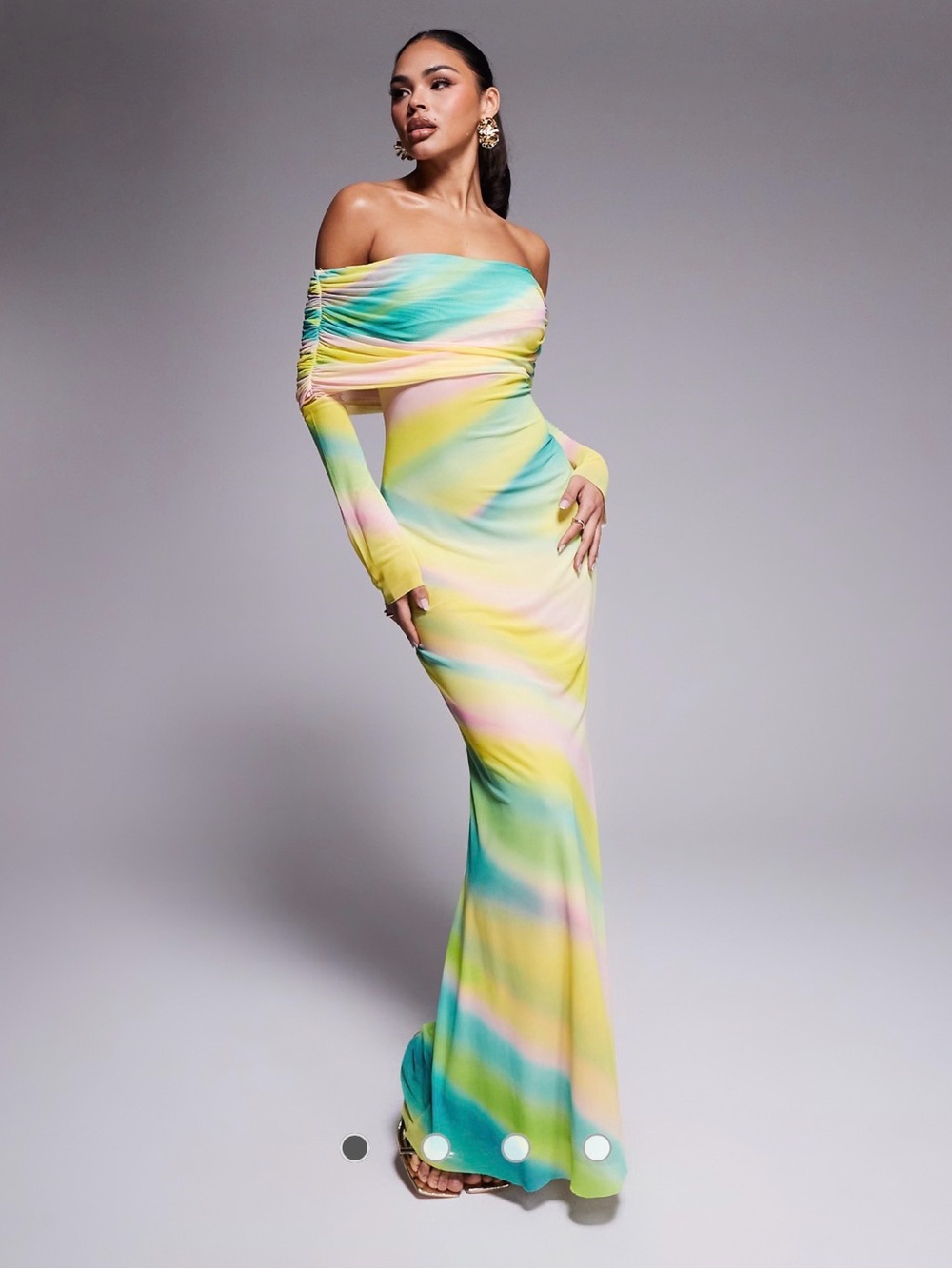 Anthropologie Off-Shoulder Rainbow Stripe Maxi Dress